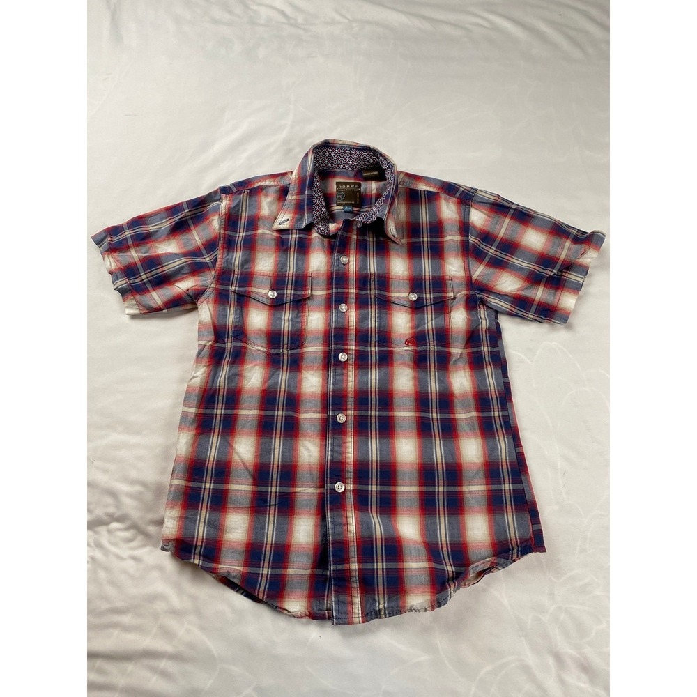 Roper Boy Red White Blue Plaid Western Short Sleeve Button Down Shirt Size L 12
